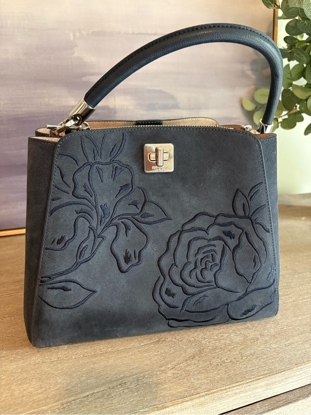 Kate Spade Navy Floral Embossed Top-Handle Satchel